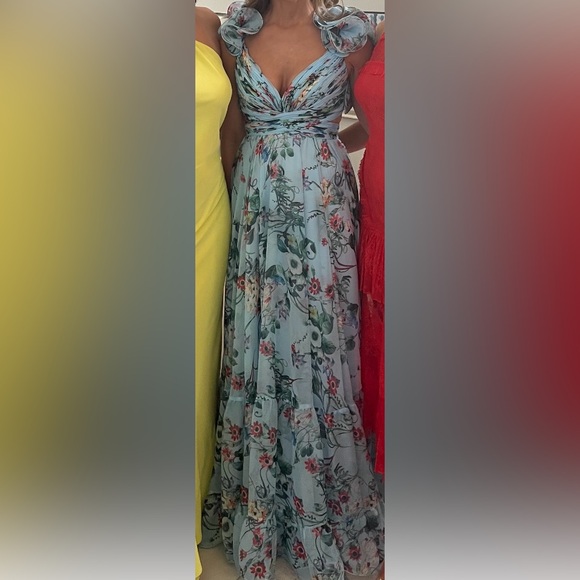 MacDuggal Ruffle Tiered floral cut out Chiffon gown - Picture 3 of 6